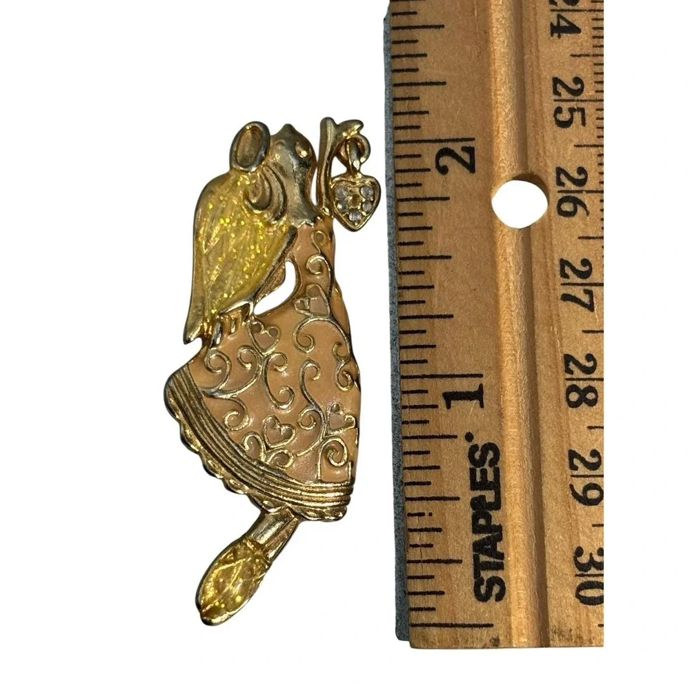 Vintage Gold Tone AAI Pink Enamel Dress Halo Angel Guardian Girl Brooch Pin‎